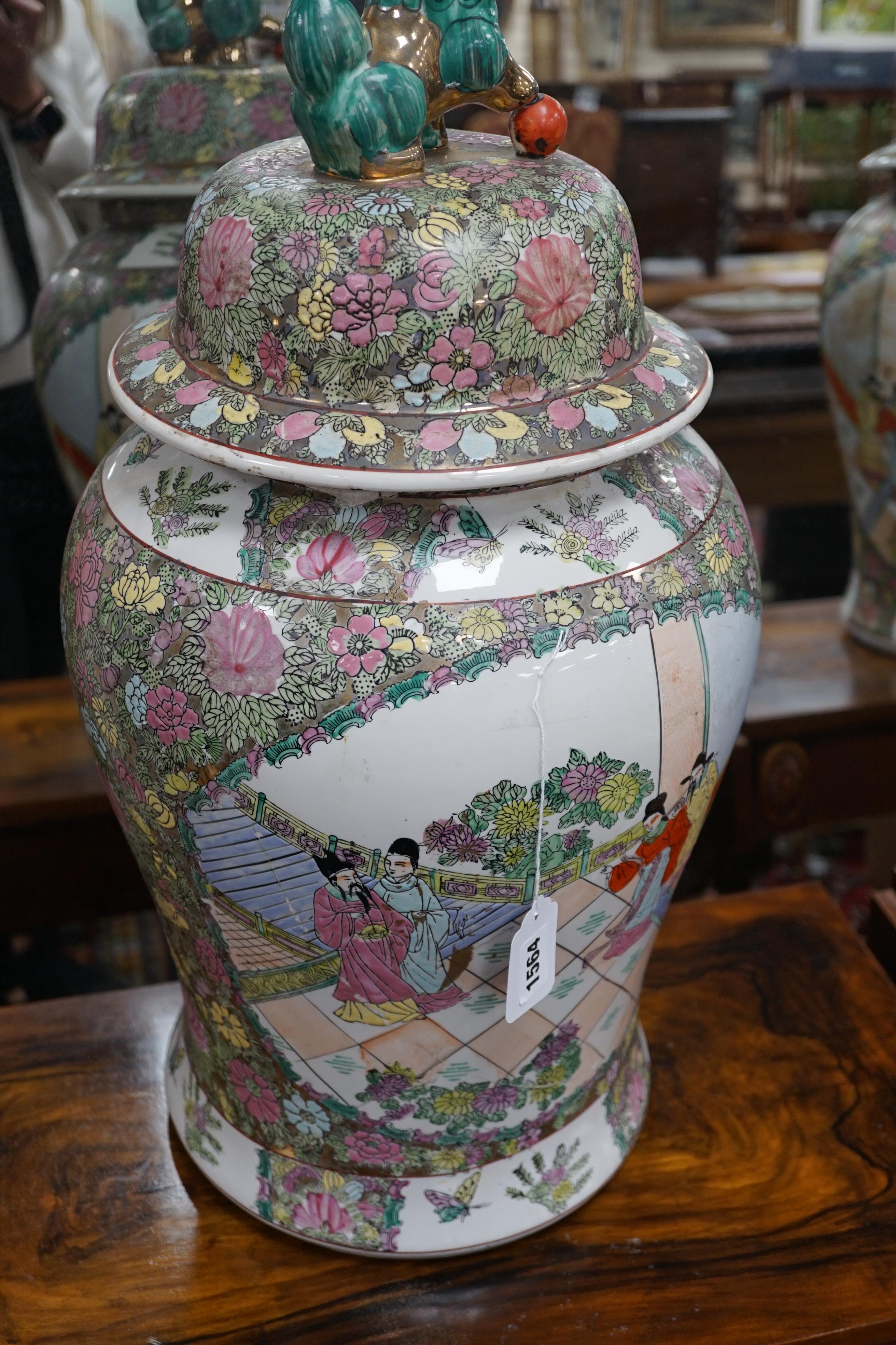 A pair of large modern Chinese vases and covers, approximately 66cm high